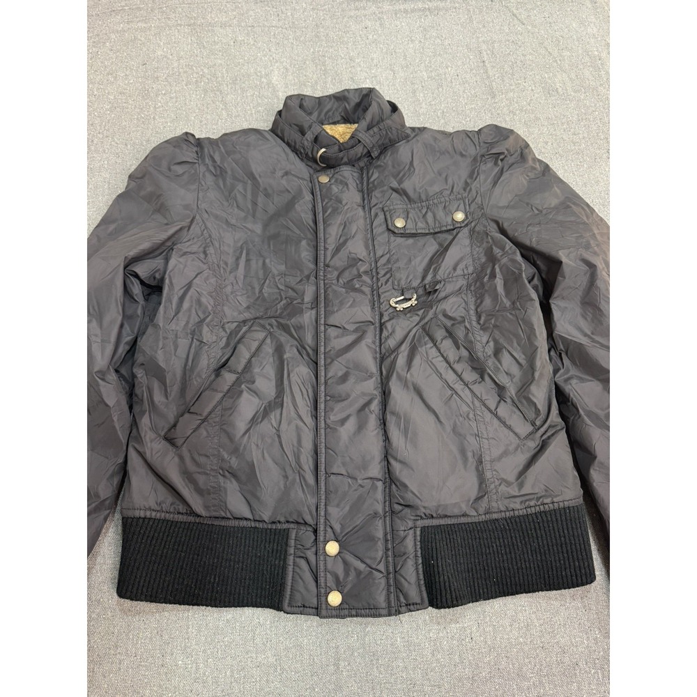 VTG Diesel Womens Black Bomber Jacket L Buckle Collar Zip Front - Picture 3 of 12